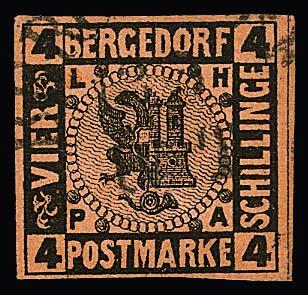4 Sch. Red-brown/black with the town cancellation "Bergedorf" 