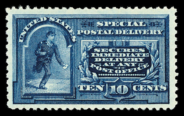 Special delivery, messenger running, 10c, blue, USA stamp, 1894