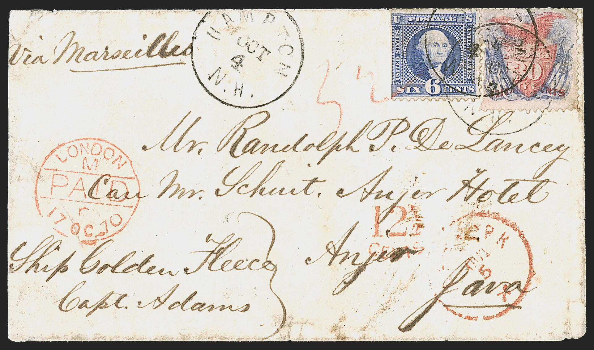 US Cover with 30c Shield, Eagle and Flag stamp and 6c George Washington stamp