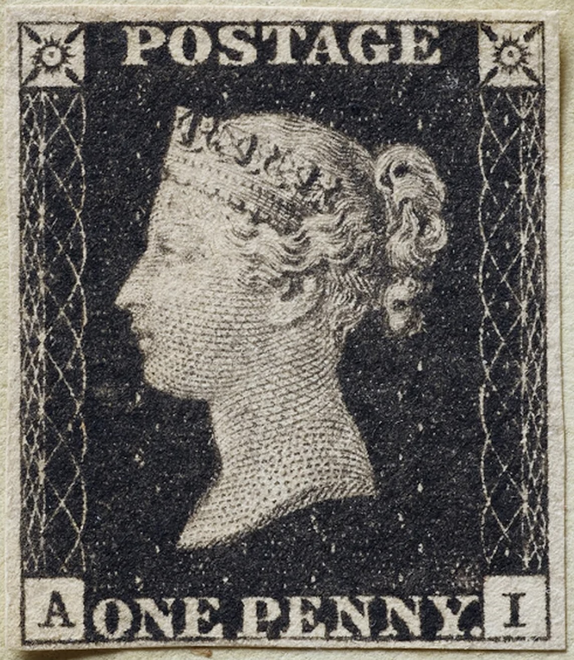 Great Britain, Queen Victoria, Penny black 1p stamp, Scott #1, 1840