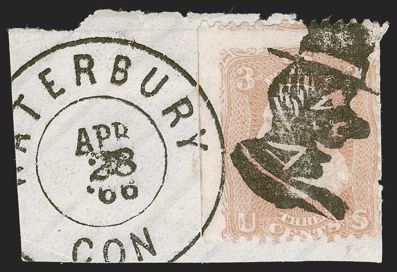 George Washington, 3c, Rose, USA Stamp, clown in hat cancel 