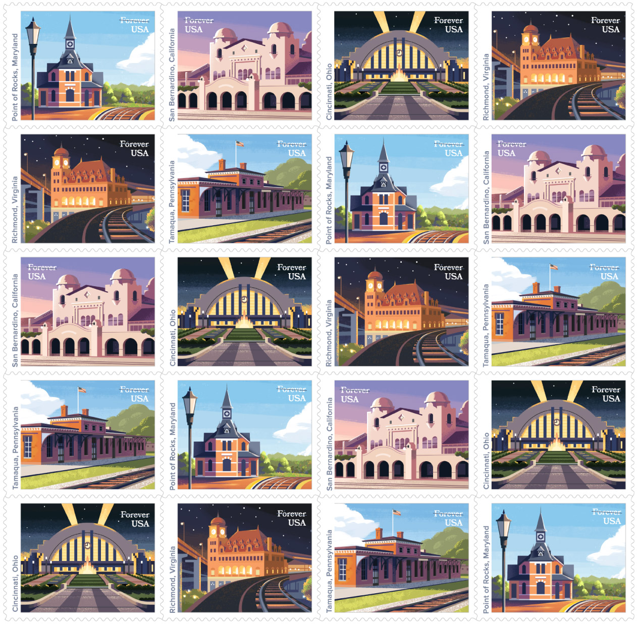 The Railroad Stations US stamps 2023