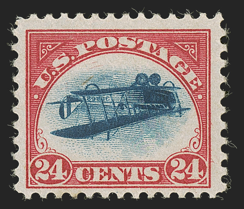 24¢, Carmine Rose and Blue, Center Inverted (C3a) stamp