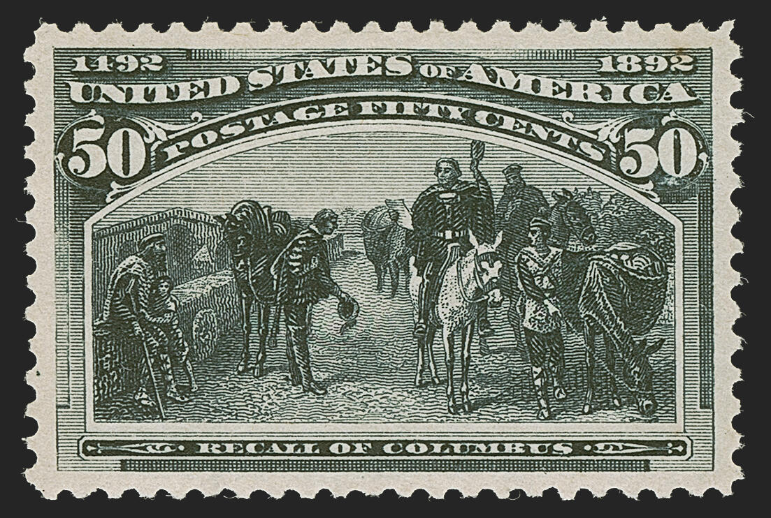 Columbian Exposition Issue, Recall of Columbus, 50c, slate blue stamp