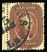 Thomas Jefferson, 1857, 5c, Indian red, type I, New Orleans postmark, “XF 90” stamp