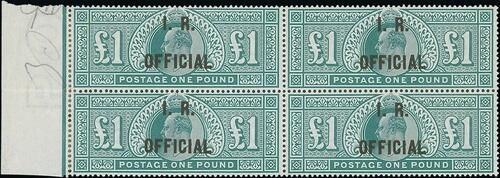  Great Britain. Officials. Inland Revenue. 1902-04 £1 dull blue-green king edward VII stamp