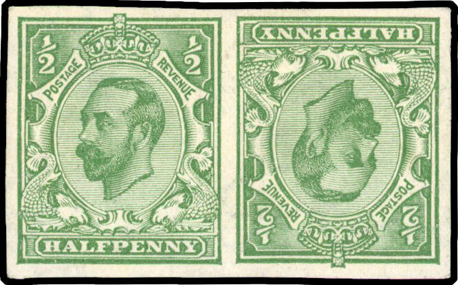 1912, King George V, halfpenny, pale green, tete-beche pair stamps