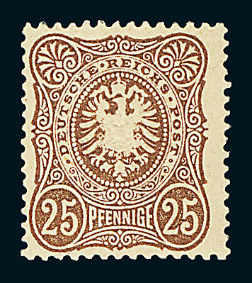 1875-77, Imperial eagle and crown in oval, 25 pennies, PFENING, yellow brown stamp, Old Geramany stamp, Deutsche Reich stamp