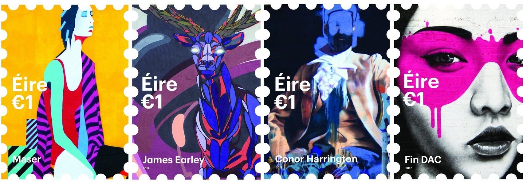 Celebrating Ireland’s urban street art. A set of four colourful stamps introduced by An Post