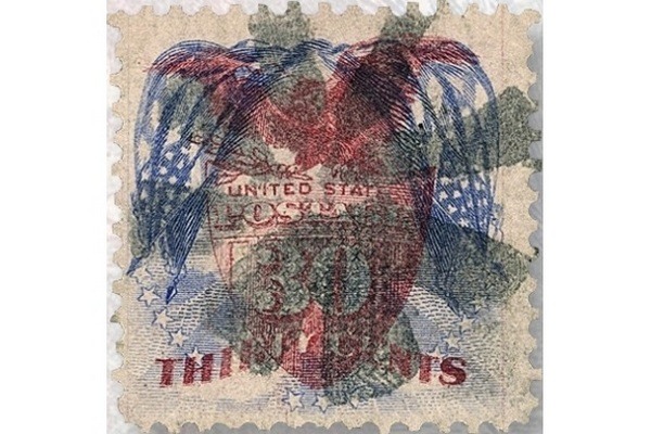 1869 30¢ Eagle and Shield stamp sold in Cherrystone auction. A great rarity fetched US$83,375