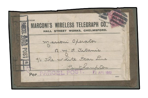 Titanic-addressed parcel label is expected to make US$14,500 at Mossgreen Auctions. The most exciting philatelic news is to your attention