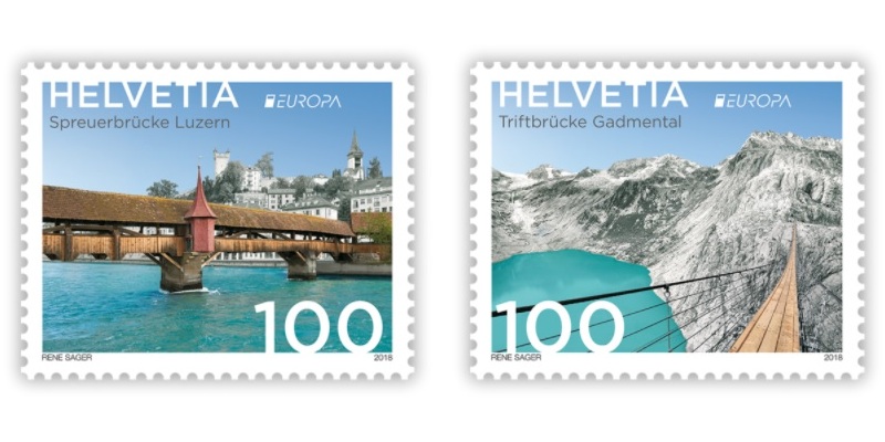 Old and new bridges combined in one stamp issue. Two spectacular Europa stamps presented by Swiss Post