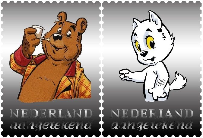 Tom Poes and Olivier B. Bommel as the brightest Dutch comic books characters. Two original silver stamps released by PostNL