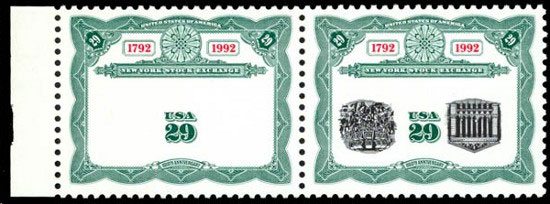 1992 29c New York Stock Exchange stamp may make $30,000