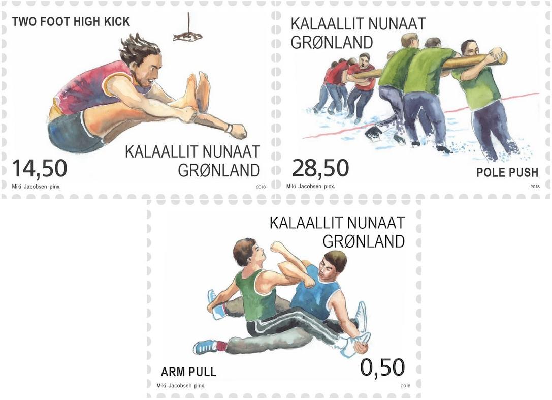 Sports in Greenland. 3 last stamps from the famous series released
