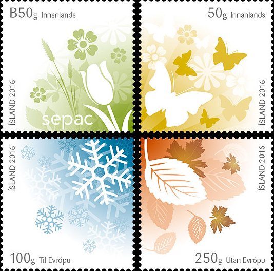 Seasonal differences illustrated with 4 new Iceland SEPAC stamps