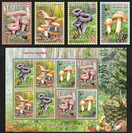 Edible Mushrooms on new stamps from Belarus