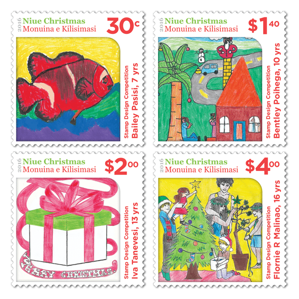 What does Christmas mean to you. Four stamps designed by children introduced by Niue Post