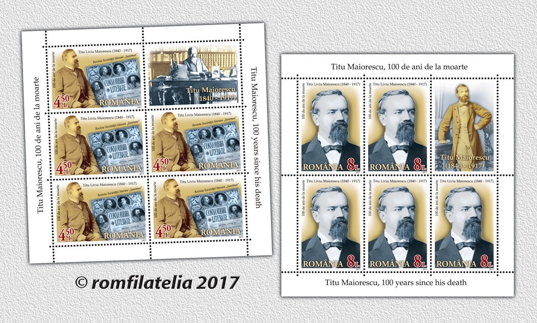 Marking the 100th anniversary of Titu Maiorescu’s passing. Two special stamps introduced by Romfilatelia