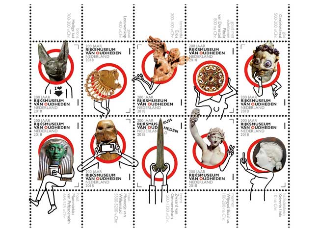 National Museum of Antiquities celebrates its 200th anniversary. Ten original stamps presented by PostNL