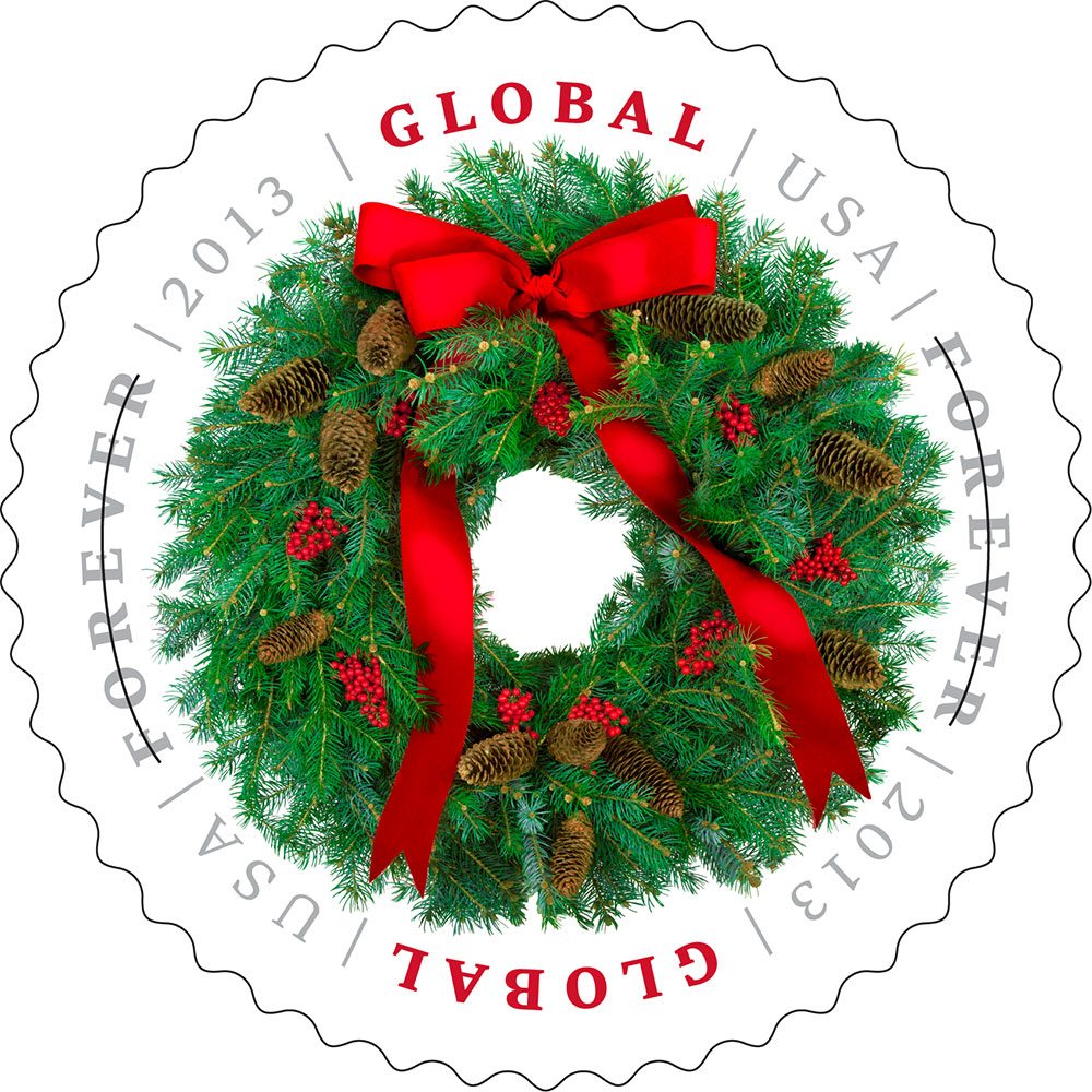 International Christmas Evergreen Wreath stamp by USPS