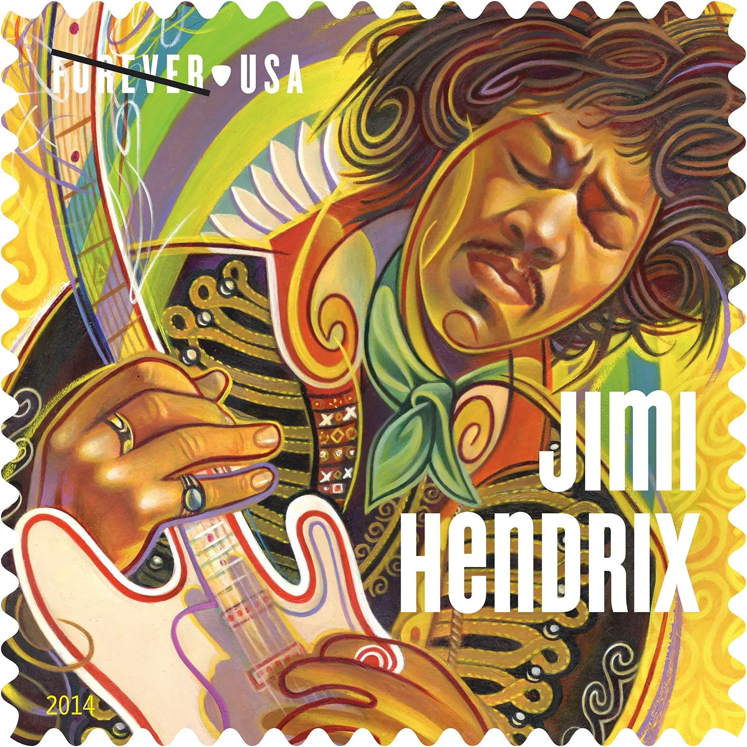 Music icons Jimi Hendrix stamp from the USPS