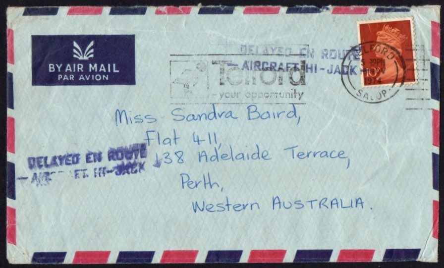 Envelope from hijacked plane is to star at stamp auction. The highlight of the next Ace Stamp Auctions