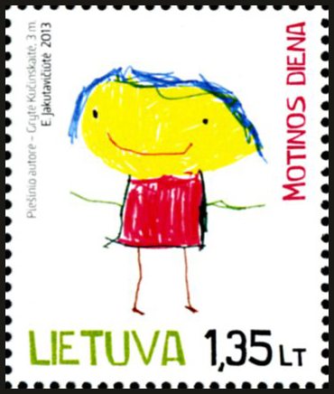 Stamp from Lithuania for Mothers with a Drawing of a Three-Year-Old Girl