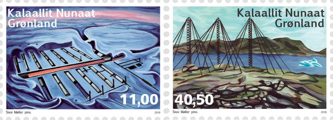 Abandoned Stations in Greenland. Two original stamps introduced by Greenland Post