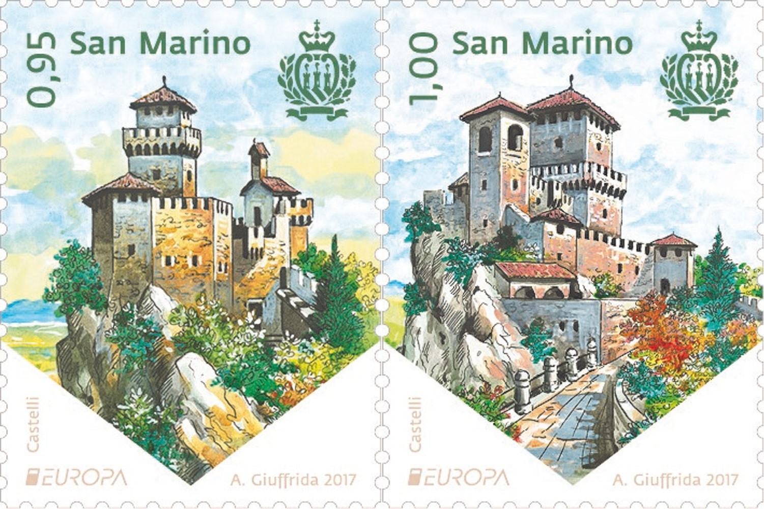 Europa 2017 ‘Castles’ stamps introduced by San Marino Post. 2 new items entered the philatelic competition