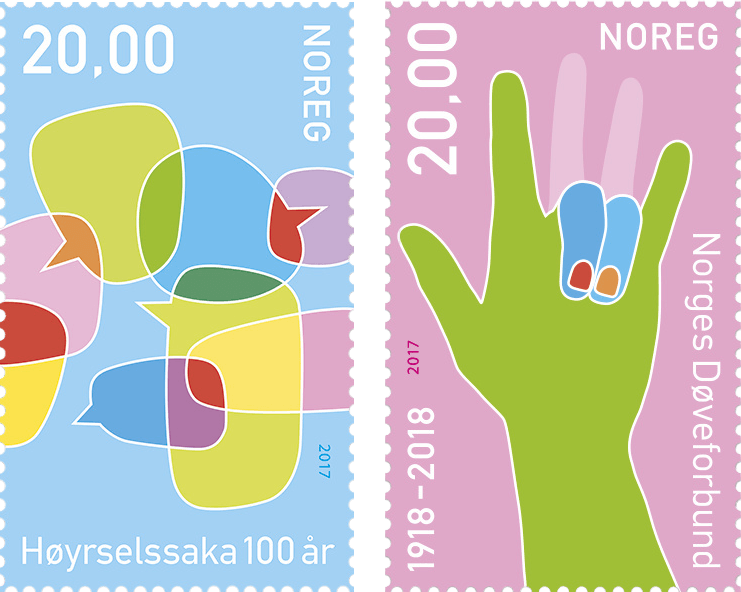 100 Years Serving the Deaf and Hard of Hearing. 2 special stamps introduced by Norway Post
