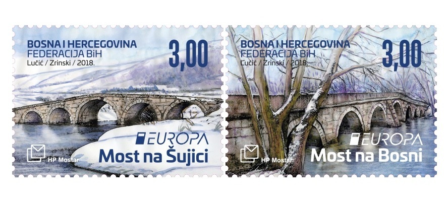 The oldest Roman bridges appeared on HP Mostar's issue. Two beautiful EUROPA 2018 stamps released
