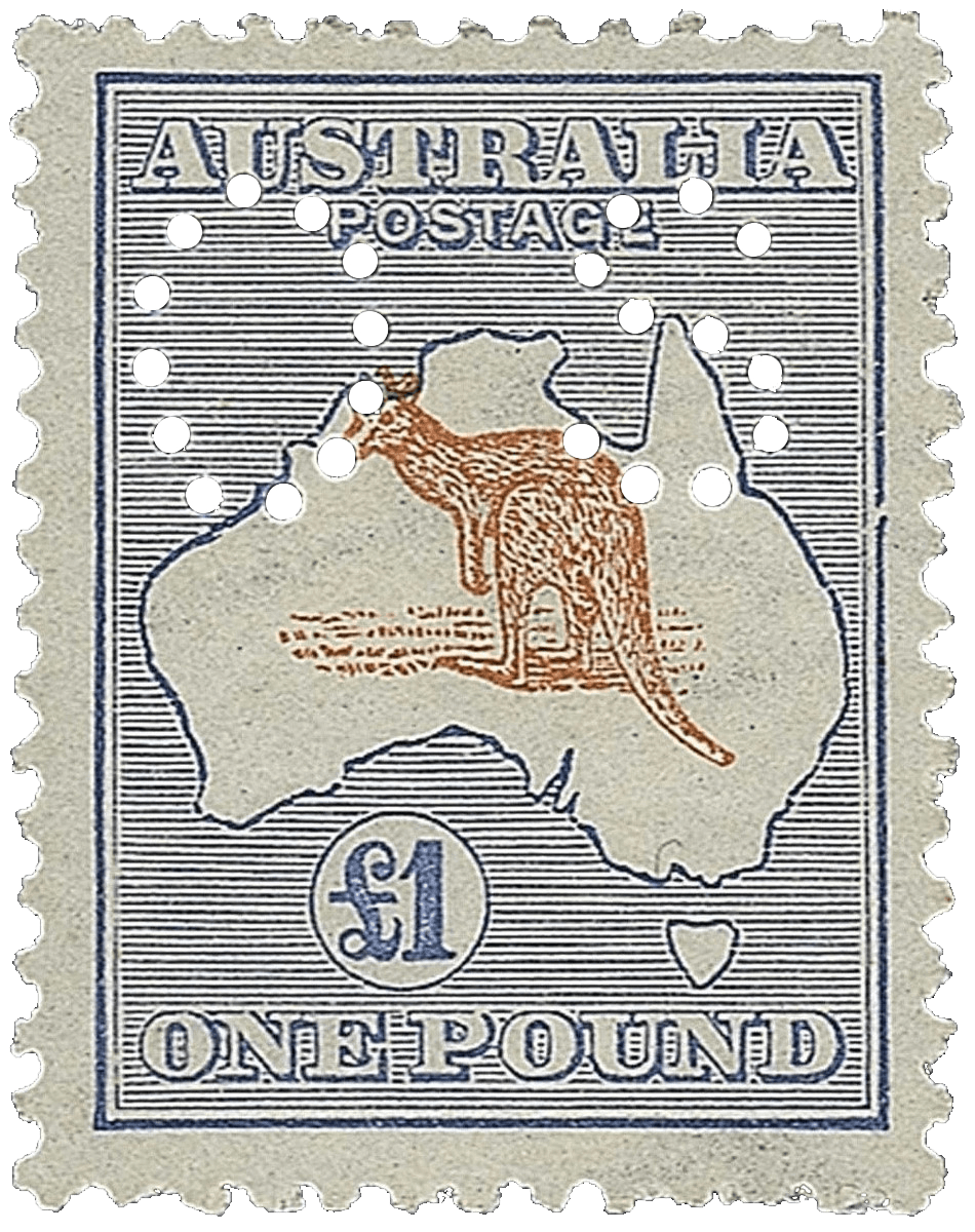 Die £ 1 kastanienbraune und hellblaue Känguru & Karte Briefmarke, 1916