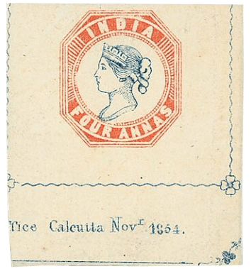 Die 4 Annas Briefmarke (zweiter Druck), 1854