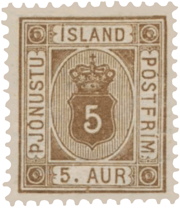 5 Aur Perforation 12 Âľ stamp, 1876