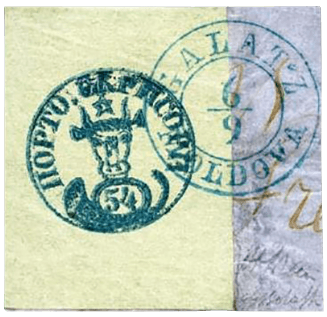 54pa GrĂĽn auf blau-grĂĽnem Briefmarken, 1858
