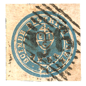 Der 1/2a blaue Scinde Dawk Stempel, 1852