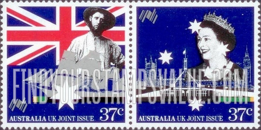 FindYourStampsValue: Australia Bicentennial: Have continuous design picturing flag of Australia