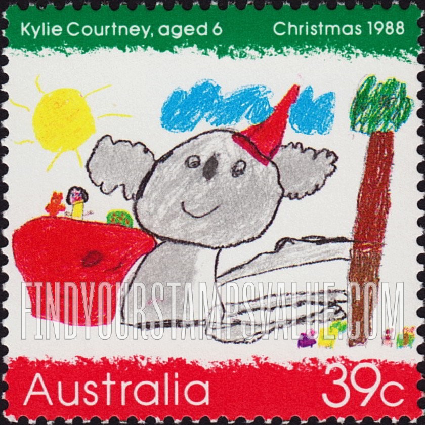 FindYourStampsValue: Christmas: Koala wearing a Santa hat, by Kylie Courtney, age 6