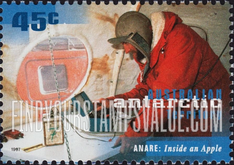 FindYourStampsValue: AUSTRALIAN ANTARCTIC TERRITORY - Australian National Antarctic Research Expeditions, 50th Anniversary: Inside an apple hut