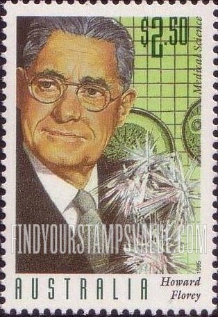 FindYourStampsValue: Australian Medical Discoveries: Howard Florey, co-discoverer of penicillin, vertical