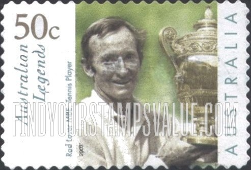FindYourStampsValue: Australian Legends Type of 1997: Rod Laver with Wimbledon trophy