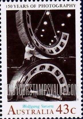 FindYourStampsValue: Australian Photography, 150th Anniversary: Gears for the Mining Industry, Vickers Ruwolt Melbourne, by Wolfgang Sievers, 1967