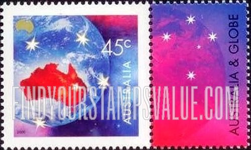 FindYourStampsValue: Australia on Globe, Southern Cross
