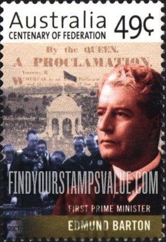 FindYourStampsValue: Federation of Australia, Centennial: Sir Edmund Barton, first prime minister