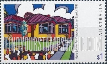 FindYourStampsValue: Paintings: Family Home, Suburban Exterior, by Howard Arkley