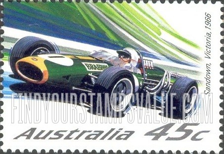 FindYourStampsValue: Race Cars: Repco-Brabham, Sandown, Victoria, 1966