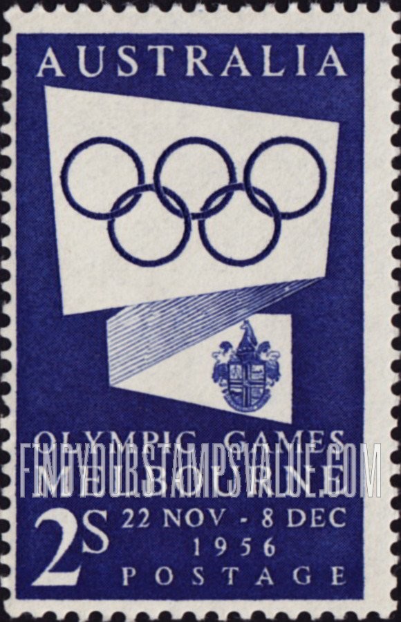 FindYourStampsValue: Olympic Circles and Arms of Melbourne