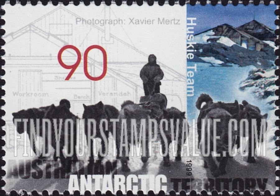 FindYourStampsValue: AUSTRALIAN ANTARCTIC TERRITORY - Preservation of Huts used During Mawson’s Antarctic Expedition: Photograph, “Huskie Team,” by Xavier Mertz