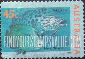 FindYourStampsValue: The World Down Under: Potato cod, giant maori wrasse